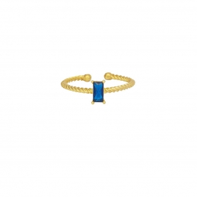 Δαχτυλίδι μονόπετρο Excite Fashion Jewellery από  επιχρυσωμένο ασήμι 925 με μπλε ζιργκόν. D-22-MPLE-G-6