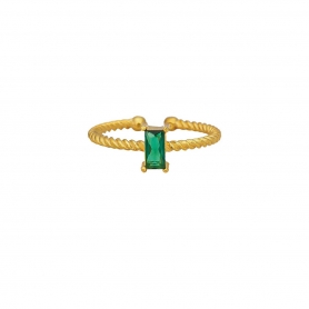 Δαχτυλίδι  Excite Fashion Jewellery επιχρυσωμένο ασήμι 925, μονόπετρο με πράσινο ζιργκόν. D-22-PRAS-G-6