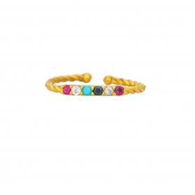 Δαχτυλίδι Excite Fashion Jewellery από επιχρυσωμένο ασήμι 925, στριφτό με πολύχρωμα  ζιργκόιν. D-27-MYLT-G-7