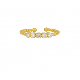 Δαχτυλίδι Excite Fashion Jewellery με ανάγλυφο σχέδιο, σειρά με πέντε λευκά ζιργκόν, από επιχρυσωμένο ασήμι 925.  D-31-AS-G-6