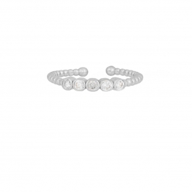Δαχτυλίδι Excite Fashion Jewellery  με ανάγλυφο σχέδιο, σειρά με πέντε λευκά ζιργκόν, από επιπλατινωμένο ασήμι 925. D-31-AS-S-6