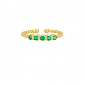 Δαχτυλίδι Excite Fashion Jewellery με ανάγλυφο σχέδιο, σειρά με πέντε πράσινα ζιργκόν, από επιχρυσωμένο ασήμι 925 D-31-PRAS-G-6