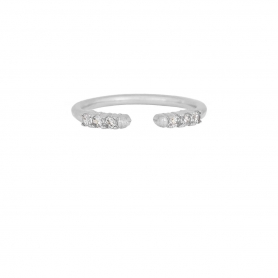 Δαχτυλίδι Excite Fashion Jewellery ανοιχτό βεράκι  διακοσμημένο με λευκά ζιργκόν στα άκρα του από επιπλατινωμένο ασήμι 925.  D-33-AS-S-65