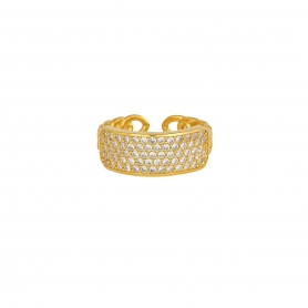 Εντυπωσιακό δαχτυλίδι Excite Fashion Jewellery από επιχρυσωμένο ασήμι 925 με πλεκτό σχέδιο στο πλάι και λευκά ζιργκόν.   D-40-AS-G-13