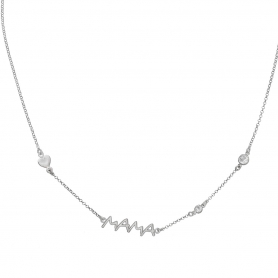 Kολιέ MAMA Excite Fashion Jewellery  απο ασήμι 925, με 2 λευκά ζιργκόν και καρδούλα .K-60-S-105