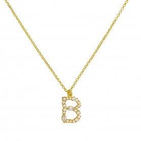 Κολιέ Excite Fashion Jewellery  επιχρυσωμένο ασήμι 925, μονογραμμα B με λευκά ζιργκόν K-MON-B-G-95