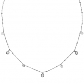 Επιπλατινωμένο κοντό κολιέ Excite fashion Jewellery  με κρεμαστά στοιχεία και λευκά κρυσταλλάκια από ανοξείδωτο ατσάλι (δεν μαυρίζει)N-65-63S