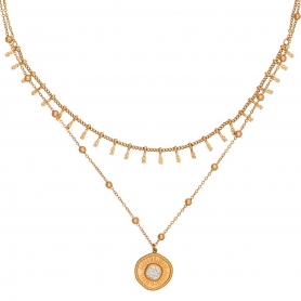 ΚολιέExcite Fashion Jewellery, διπλή αλυσίδα με κρεμαστό μοτίφ διακοσμημένο με κρυσταλλάκια από ροζ χρυσό ανοξείδωτο ατσάλι. N-69-65RG