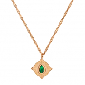 Κολιέ Excite Fashion Jewellery  κρεμαστό μοτιφ  με πράσινη πέτρα  απο ροζ χρυσό ανοξείδωτο ατσάλι. N-69-73RG