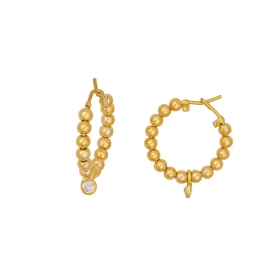 Σκουλαρίκια Excite Fashion Jewellery επίχρυσοι, ατσάλινοι κρίκοι με χρυσές χάντρες και κρεμαστό κρυσταλλάκι Swarovski. S-1580-01-19-58