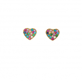 Σκουλαρίκια καρδούλες με χρωματιστά ζιργκόν Excite fashion Jewellery επιχρυσωμένο ασήμι 925.   S-36-MYLT-46