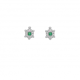Σκουλαρίκια  Excite Fashion Jewellery επιπλατινωμένο ασήμι 925,  χελωνάκια, με πράσινα και λευκά ζιργκόν. S-50-PRS-S-4