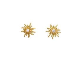 Σκουλαρίκια ήλιος Excite fashion Jewellery με λευκό ζιργκόν από  επιχρυσωμένο ασήμι 925. S-53-AS-G-35
