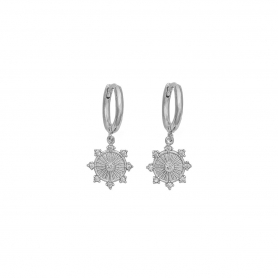 Κρικάκια Excite Fashion Jewellery επιπλατινωμένο ασήμι 925, στρογγυλό στοιχείο, με λευκά ζιργκόν. S-56-S-96