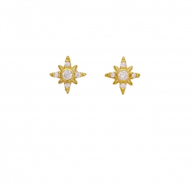 Σκουλαρίκια αστεράκια Excite fashion Jewellery με λευκά ζιργκόν από επιχρυσωμένο ασήμι 925. S-62-G-37