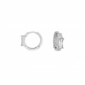 Σκουλαρίκια κρικάκια Excite Fashion Jewellery με λευκά ζιργκόν από επιπλατινωμένο ασήμι 925.  S-90-AS-S-109