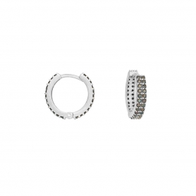 Σκουλαρίκια κρικάκια Excite Fashion Jewellery από επιπλατινωμένο ασήμι 925 με διπλή σειρά μαύρα ζιργκόν.  S-91-MAYR-S-89