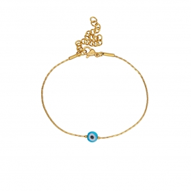 Βραχιόλι Excite fashion Jewellery ματάκι γαλάζιο μουράνο, με αλυσίδα λεπτή από επιχρυσωμένο ατσάλι B-1611-01-30-63