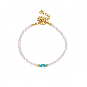 Χειροποίητο βραχιόλι Excite Fashion Jewellery με πέρλες και τυρκουάζ ματάκι με επίχρυσα στοιχεία B-1614-01-30-55