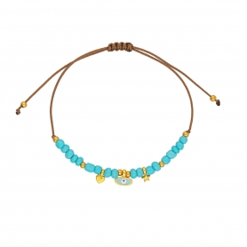 Βραχιόλι μακραμέ Excite fashion Jewellery με τυρκουάζ πέτρες, ματάκι και μεταλλικά στοιχεία αστεράκι και καρδούλα B-1625-01-30-5