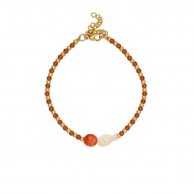 Βραχιόλι Excite fashion Jewellery με  ψαράκι, πορτοκαλί κρυσταλλάκια και μεταλλικές επίχρυσες χάντρες B-1629-01-04-75