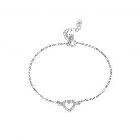 Βραχιόλι καρδιά Excite fashion Jewellery με λευκά ζιργκόν απο επιπλατινωμένο ασήμι 925. B-32-AS-S-6