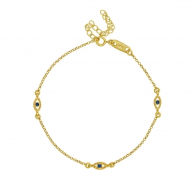Βραχιόλι Excite Fashion Jewellery ματάκια με μπλέ  ζιργκόν από επιχρυσωμένο ασήμι 925  B-34-MPLE-G-6