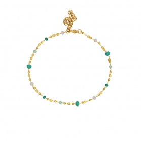 Βραχιόλι ποδιού Excite fashion jewellery φτιαγμένο με  επίχρυση αλυσίδα ατσάλι, και πολύχρωμες χάντρες. BP-1603-01-30-4