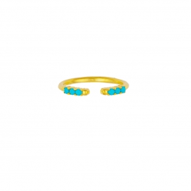 Δαχτυλίδι Excite Fashion Jewellery ανοιχτό βεράκι διακοσμημένο με τυρκουάζ ζιργκόν στα άκρα του από επιχρυσωμένο ασήμι 925 D-33-TYR-G-66