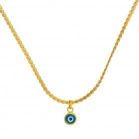 Κολιέ Excite fashion jewellery με γαλάζιο ματάκι και αλυσίδα, λεπτή, πλεχτή απο επιχρυσωμένο ατσάλι. K-1601-01-07-79