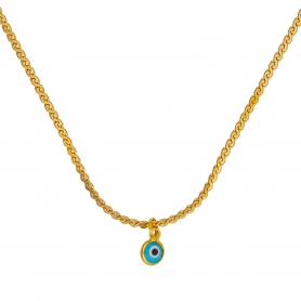 Κολιέ Excite fashion jewellery με τυρκουάζ ματάκι και αλυσίδα, λεπτή, πλεχτή απο επιχρυσωμένο ατσάλι.  K-1601-01-14-79