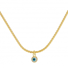Κολιέ Excite fashion jewellery με λευκό ματάκι και αλυσίδα, λεπτή, πλεχτή απο επιχρυσωμένο ατσάλι. K-1601-01-17-79