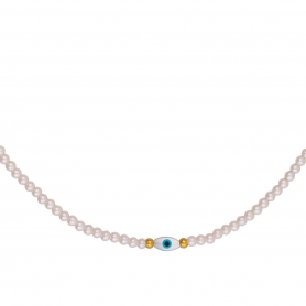 Κολιε Excite fashion jewellery με πέρλες και οβάλ ματάκι από φίλντισι. K-1615-01-17-55