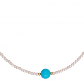 Κολιε Excite fashion jewellery με πέρλες και τυρκουάζ χάντρα φίλντισι.  K-1616-01-07-49