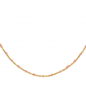 Κολιέ Excite fashion jewellery ροζ ροζάριο με ατσάλινη αλυσίδα. K-1620-01-11-55