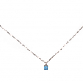 Κολιέ Excite Fashion Jewellery μονόπετρο με γαλάζιο ζιργκόν από ασήμι επιπλατινωμένο 925 K-21-AQUA-S-59