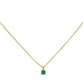 Κολιέ Excite fashion jewellery μονόπετρο με πράσινο ζιργκόν από επιχρυσωμένο ασήμι 925.  K-21-PRAS-G-59
