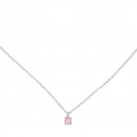 Κολιέ Excite Fashion Jewellery  μονόπετρο με ροζ  ζιργκόν από επιπλατινωμένο  ασήμι 925. K-21-ROZ-S-59