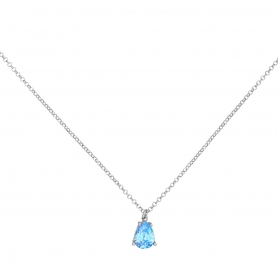 Κολιέ Excite Fashion Jewellery  με γαλάζιο μονόπετρο  ζιργκόν σταγόνα από επιπλατινωμένο  ασήμι 925.  K-30-AQUA-S-105