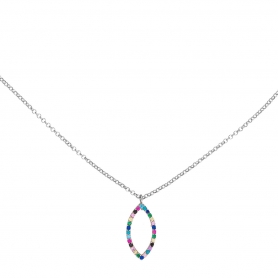 Κολιέ Excite fashion jewellery με πολύχρωμα ζιργκόν από επιπλατινωμένο ασήμι 925. K-31-MYLT-S-85
