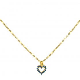 Κολιέ καρδιά στολισμένη με μπλέ ζιργκόν από επιχρυσωμένο ασήμι 925. K-66-MPLE-G-69