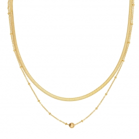 Διπλό κολιέ Excite Fashion Jewellery αλυσίδα πλακέ φίδι και  λεπτή με dots και στρογγυλό μεταλλικό στοιχείο από ανοξείδωτο ατσάλι (δεν μαυρίζει) N-85-85-G