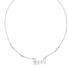 Κολιέ οικογένεια Excite Fashion Jewellery με μπαμπά μαμά και δύο αγοράκια  από επιπλατινωμένο ασήμι 925. OIK-2-AGOR-S-115