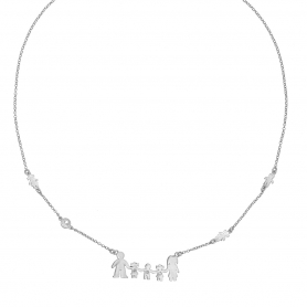 Κολιέ οικογένεια Excite Fashion Jewellery  με μπαμπά μαμά δυο κοριτσάκια και ένα αγοράκι  από επιπλατινωμένο ασήμι 925. OIK-2-KORI-1-AGORI-S-115