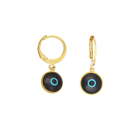 Σκουλαρίκια Excite Fashion Jewellery, κρίκοι από επίχρυσο ατσάλι με κρεμαστό μαύρο ματάκι μουράνο.  S-1610-01-06-45