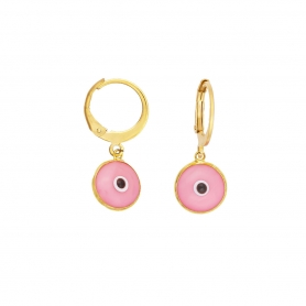 Σκουλαρίκια Excite fashion jewellery κρίκοι από επίχρυσο ατσάλι με κρεμαστό ροζ ματάκι μουράνο. S-1610-01-11-45