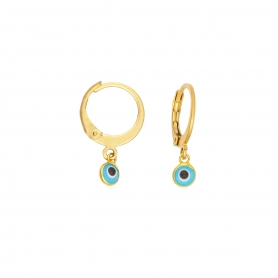 Σκουλαρίκια Excite Fashion Jewellery κρικάκια από επίχρυσο ατσάλι με κρεμαστό γαλάζιο ματάκι μουράνο. S-1611-01-14-45