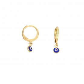 Σκουλαρίκια Excite Fashion Jewellery, κρικάκια από επίχρυσο ατσάλι με κρεμαστό μπλέ ματάκι μουράνο. S-1611-01-21-45