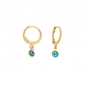 Σκουλαρίκια Excite Fashion Jewellery κρικάκια από επίχρυσο ατσάλι με κρεμαστό γαλάζιο ματάκι μουράνο S-1611-01-30-45