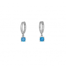 Κρικάκια Excite Fashion Jewellery απο επιπλατινωμένο ασήμι  925 και κρεμαστό στοιχείο με  γαλάζια  ζιργκόν S-31-AQUA-S-85